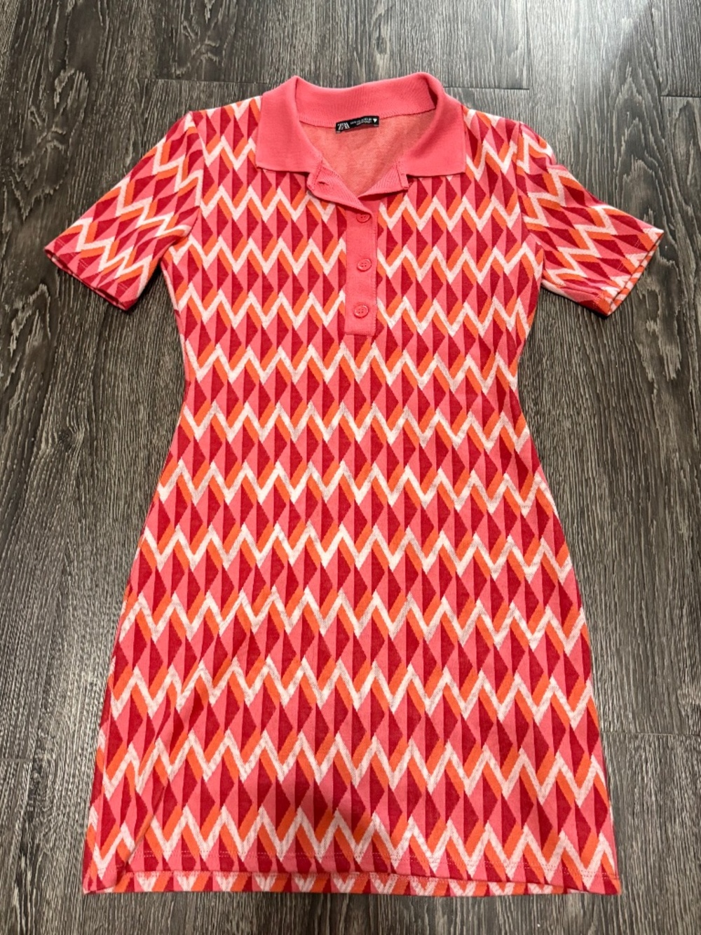 Zara pink/orange/white jacquard dress